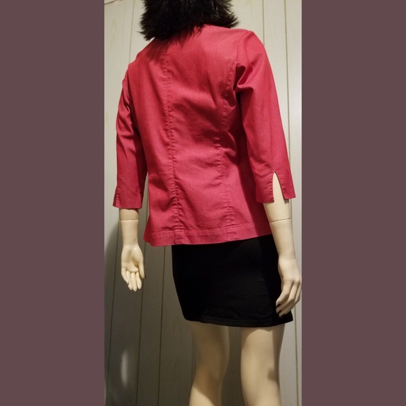 💋Vintage 90s EXPRESS Stretch RED Denim Blazer Jacket - Picture 7 of 8